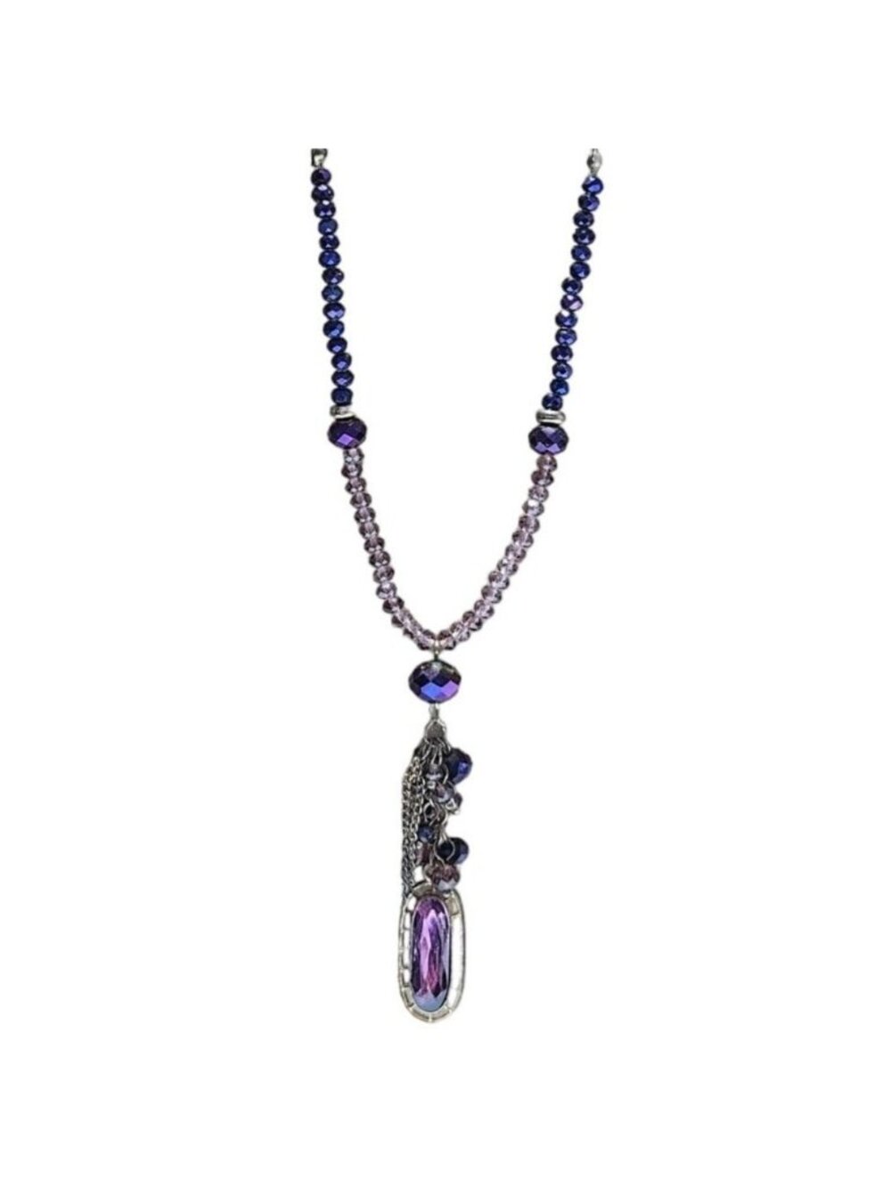 Vintage Tassel Drop Necklace Purple Beaded Pendant Statement Fashion Jewelry